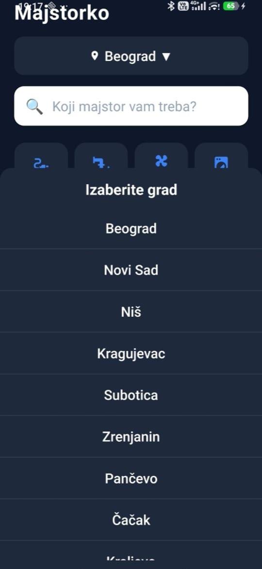 Prikaz aplikacije Majstorko — ekran 2