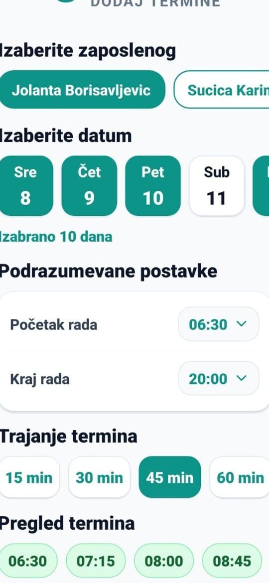 Prikaz aplikacije MojTermin — ekran 2
